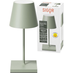 SIGOR Nuindie Mini Dimmable Small LED Battery Table Lamp Indoor & Outdoor IP54 Splash-Proof Augstums 25 cm Uzlādējams ar vieglu savienojumu 12 stundu apgaismojuma laiks Sage Green