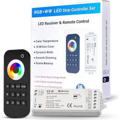 GIDEALED 2.4G bezvadu 5-in-1 LED lentes kontrolieris ar RF tālvadības pulti, 5 kanālu RGBWW LED kontrolieris CCT RGBW RGBW RGBCCT un 5 baltas gaismas lentēm DC12-24V