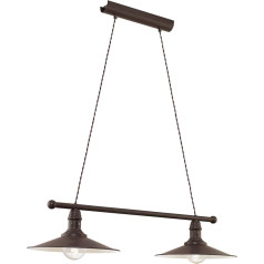 EGLO Pendelleuchte Stockbury, 2 flammige Hängelelampe Industrial, Vintage, Retro, Hängeleuchte aus Stahl in Antik-Braun, Beige, Esstischlampe, Wohnzimmerlampe hängend, E27 Fassung