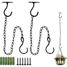TIHOOD 2 gabali sienas griestu āķi Metāla augu turētājs Dzelzs sienas laternas Vēja zvaniņi Plānotāji Āra dekorācijas āķi (melni (ar ķēdi))
