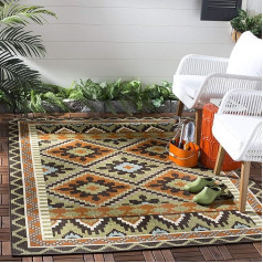 SAFAVIEH Veranda Collection VER096 Boho iekštelpu/ārtelpu nešķīstošs, viegli tīrāms terases pagalma lievenis terases klājs, kājslauķis 3' x 3' kvadrātveida, zaļš/terakota krāsā