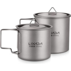 Lixada Titanium Topf Camping Titanium Becher Tragbar Klappgriff Outdoor Tasse Wasser für Picknick Wandern 2 Stück