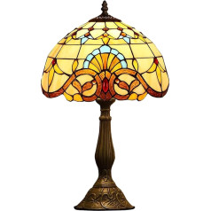 19 Inch Large Tiffany Style Lamps Large Baroque Table, Desk Light with Stained Glass Light Shade and Resin Bodies, Vintage Victorian Accent Lamp for Living Room Bedside