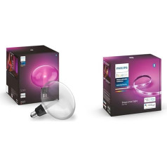 Philips Hue White & Colour Ambiance Lightguide Ellipse 500 lm & White & Colour Amb. Lightstrip Plus 2 m bāze, 1600 lm, 16 miljoni krāsu, kontrolējams ar lietotni, saderīgs ar Amazon Alexa (Echo,