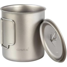 COMTAI Titanium Pot 750ml Mug with Lid and Foldable Handle Titanium Cup Backpacking Cookware for Outdoor Hiking Camping Cooking