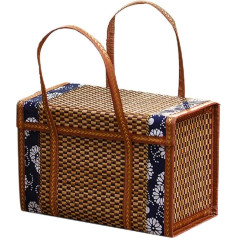 Picnic Basket Fruit Basket Rattan Basket Shopping Basket: Wicker Basket Braided Basket with Lid Handle Basket Gift Basket Storage Basket for Picnic Camping Party Wedding Decoration