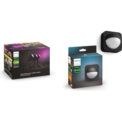 Philips Hue White and Color Ambiance Lily LED dārza prožektori, 3 komplekti, pamatkomplekts, saderīgi ar Amazon Alexa (Echo, Echo Dot) + kustības sensors izmantošanai ārā, integrēts dienas gaismas sensors, melns