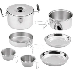 Berger Stainless Steel Pot Set 9 Pieces │ Cooking Pots, Pans, Cups, Camping Cookware, Kitchen, Caravan, Stainless Steel Pot, Stackable, Pots Set Pot Cooking Food Pot Set Camping Pot Camping Pot Set