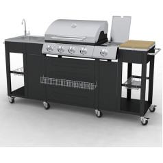 Festnight G-BBQ KIT BBQ Gas Barbecue Grill Trolley Stainless Steel / Steel Gas Grill 204 x 59 x 112 cm