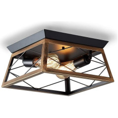 ENCOFT Griestu gaisma Vintage Industrial Bronze Retro griestu gaisma Metāla būris Semi-Flush Mount piekaramais gaismeklis ar 2 E27 ligzdām priekšnams Restorāns Dzīvojamā istaba Virtuve Birojs