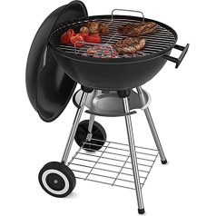 Portable Charcoal Grill with Wheels for Outdoor Cooking BBQ Camping BBQ Charcoal Kettle BBQ - Heavy Duty Round with Thickened Grill Tray Wheels for Small Patio Backyard 18 Inch