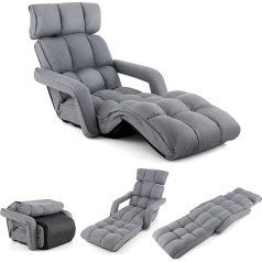 Costway Atgāžamais atpūtas krēsls ar 5 regulēšanas iespējām, saliekamais grīdas krēsls, atpūtas krēsls ar atzveltnes roku balstu, grīdas atpūtas krēsls spēlēm, miegam un lasīšanai