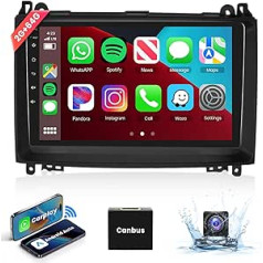 【2+64G】 Podofo 9-Zoll Autoradio 2 Din Wireless Apple Carplay Mercedes-Benz B200 2008-2011 Android Auto Bluetooth un Bildschirm Navigation+AHD Rückfahrkamera/HI FI Bluetooth/RDS/FM Radio DAB+