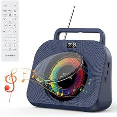 Gueray CD atskaņotājs mājas Bluetooth darbvirsmas CD atskaņotājs ar skaļruņiem austiņu ligzdu FM radio Boombox CD atskaņotājs ar tālvadības pulti atbalstu Modinātāja taimeris USB AUX TF kartes atskaņošana (zila)