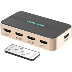 VENTION HDMI jungiklis HDMI jungiklis 5x1 prievadai 5 viename išvestis HDMI jungiklis 5 prievadas 4K 1080P 3D IR nuotolinio valdymo pultas, skirtas PS3 Xbox 360 Sky Box Freesat Virgin Bluray grotuvas HDTV projektorius HTPC nešiojamas kompiuteris