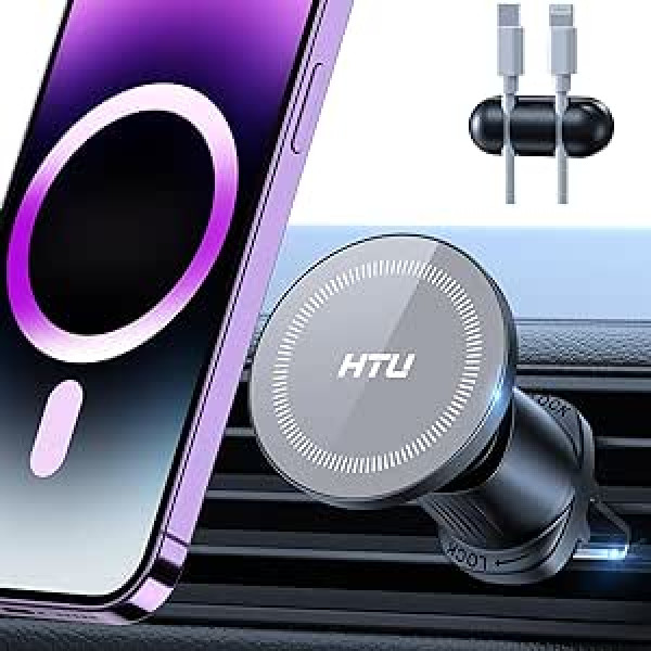 HTU Mobile Phone Holder for Car [Upgraded Super Suction & Stable] Hands-Free Car Phone Holder Dashboard Windscreen Air Vent Car Mount for iPhone 14 13 Pro Max Samsung, Grey