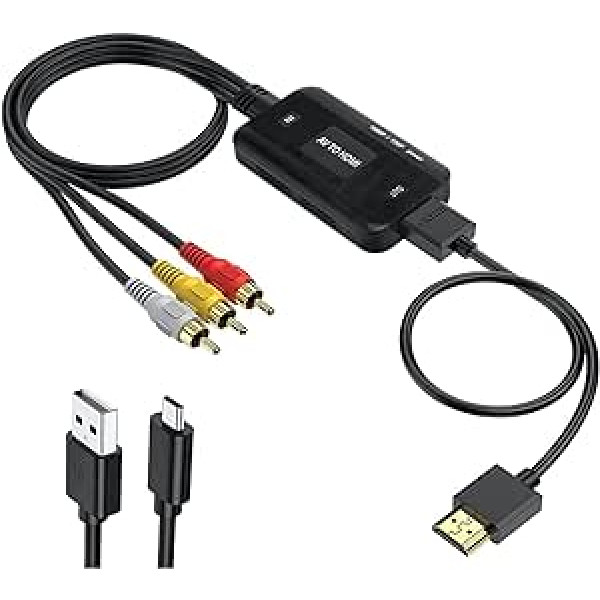 Vaestarpro AVR uz HDMI adapteris, HDMI adapteris, kas sastāv no RCA HDMI adaptera ar HDMI un kabeli, 720/1080P video pārveidotājs datoram TV Xbox PS4 PS3 STB VHS VCR DVD kamera