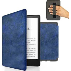 MyGadget Faux Leather Case for Amazon Kindle 11th Generation (2022-6 Inch) with Hand Strap & Auto Sleep/Wake Function in Dark Blue