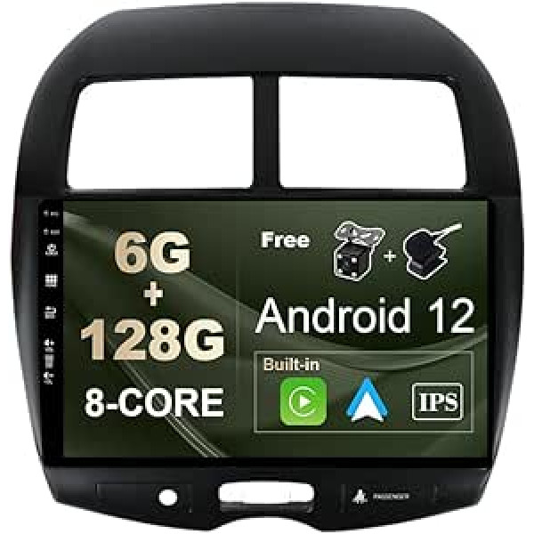 SXAUTO [6 GB + 128 GB] Android 12 IPS automašīnas radio, kas paredzēts Mitsubishi ASX (2010-2019) — bezvadu CarPlay/Android automašīna — LED kamera un mikrofons — DAB ātri iedarbināms stūres rats 360 CAM AHD DSP BT — 2 DIN 10,