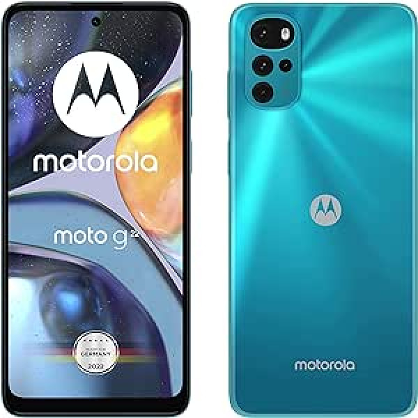 Motorola Moto G22 viedtālrunis (6,5 collu HD+ displejs, 50 MP kamera, 4 GB/64 GB, 5000 mAh, Android 12), Iceberg Blue, automašīnas adapteris (Amazon Exclusive)