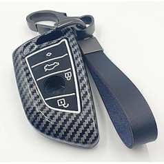 BizTech ® automašīnas atslēgu futrālis, kas ir savietojams ar BMW Carbon Fiber Effect Smart Key Fob automašīnas tālvadības korpusu + atslēgu piekariņu un karabīnes klipsi (melns, D stils)