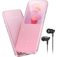 AGPTEK MP3 grotuvas Bluetooth 5.3, 32 GB HiFi garso muzikos grotuvas su 2,4 colio TFT spalvotu ekranu, ausinėmis, garsiakalbiais, jutikliniais mygtukais, FM radijas, el. knyga, įrašymas, palaiko TF-128GB, rožinė