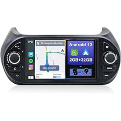 YUNTX Android 12 automašīnas radio, kas paredzēts Fiat Fiorino/Qubo/Citroen Nemo/Peugeot Bipper Radio — IPS 7 collu GPS ar navigācijas Bluetooth — atbalsts DAB/USB/CarPlay/WiFi/4G/MirrorLink (ar atpakaļskata kameru)