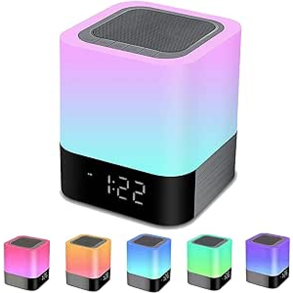 Bluetooth Speaker with Light Bedside Lamp Touch Dimmable Alarm Clock RGB Colour Changing LED Portable Bluetooth Speaker Table Lamp Gifts for Girls Children Teenagers Boys