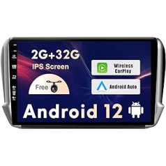 SXAUTO Android 12 IPS automašīnas radio, kas piemērots Peugeot 208/2008 (2012-2018) - Iebūvēts Carplay/Android Car - Bez kameras - [2G + 32G] - Stūres vadība DAB WiFi Fast Boot BT 4G - 2 DIN 10.1