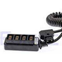 D-Tap Male B to 4-Port Female D-Tap P-Tap Hub Adapter Splitter for Photography Power (Straight Line) (Coiled Cable)