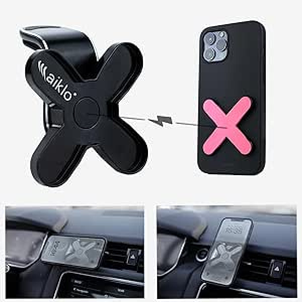 AIKLO Mobile Phone Holder Car Magnet + Grip | Universal Magnetic Mobile Phone Stand for iPhone or Other Smartphone | Car Accessories Interior Exclusive Compatibility with Aiklo Grip (Finger Holder)