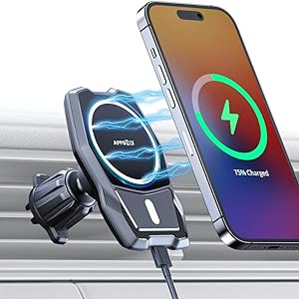 APPS2Car 15 W Charger Car Holder, Magnetic Mobile Phone Holder Car with Charging Function, Compatible with MagSafe, Car Mobile Phone Holder, Car Ventilation for iPhone 14/13/12 Pro Max Mini