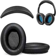 Ersatz-Ohrpolster und Ersatz Kopfbandkissen für Bose Quiet Comfort 2 (QC2) un Quiet Comfort 15 (QC15) Kopfhörer (QC2 un QC15, Schwartz)