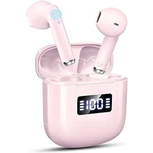 Bluetooth 5.3 Kopfhörer Kabellos Bluetooth Kopfhörer In Ear ar ENC 4 mikrofoniem, Ohrhörer Bluetooth un LED Digitalanzeige, HiFi Stereoklang, IP7 Wasserdicht, Touch Control für Arbeit und Reisen, Rosa