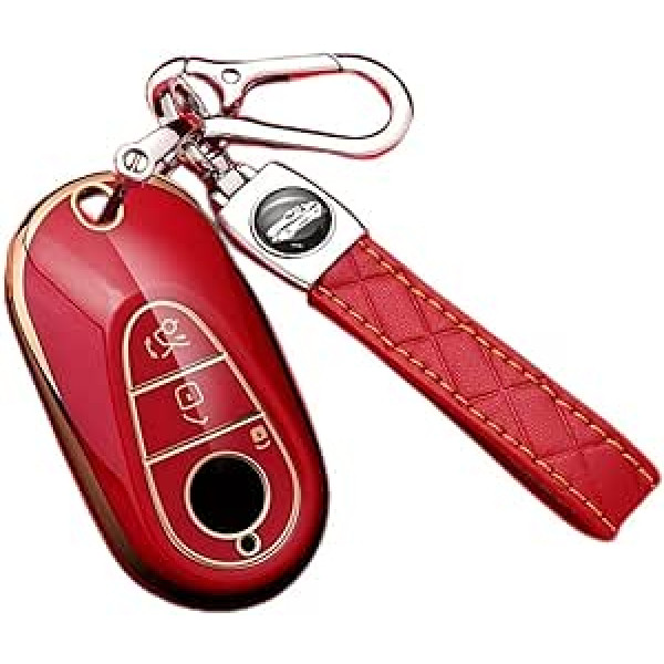 HIBEYO Smart Car Key Case Der Mercedes S-Class Protective Key Case Cover TPU priekš Benz C-Class W206 S-Class W223 S300 S350 S400 Key Fob Key Case Red