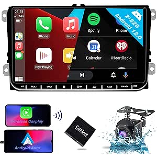 SEMAITU Android 12 CarPlay auto radio priekš VW Golf 5 6 Passat Polo Skoda Tiguan Seat 9 collu skārienekrāna auto radio ar GPS navigāciju WiFi BT USB FM RDS DSP EQ radio atpakaļgaitas kamera 2GB + 32GB -TH0029