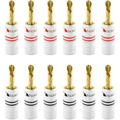 Nakamichi 24K Gold Plated Banana Plug 12AWG - 18AWG Gauge Size 4mm for Speaker Amplifier Hi-Fi AV Receiver Stereo Home Cinema Audio Cable Connector BFA Connector 12 Pieces (6 Pair)