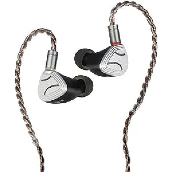 AOSHIDA E20 ieliekamie ausu monitori 10 mm berilija pārklājums 8 mm DLC dubultā membrāna, dinamisks draiveris, vadu austiņas HiFi IEM 0,78 mm 2 pin noņemams kabelis (sudrabs)