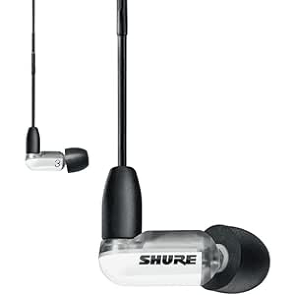 Shure AONIC 3 vadu skaņu izolējošas austiņas, caurspīdīga skaņa, viens draiveris, ausī ievietojams noņemams kabelis, augstas kvalitātes un izturīgs, saderīgs ar Apple un Android ierīcēm — balts