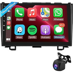 Podofo Wireless Carplay 1+16G 9 collu automašīnas radio Android automašīna Honda CRV 2007-2011 2 DIN Bluetooth ar ekrānu ar AHD atpakaļgaitas kameru + navigācijas HiFi/RDS/FM radio DAB+