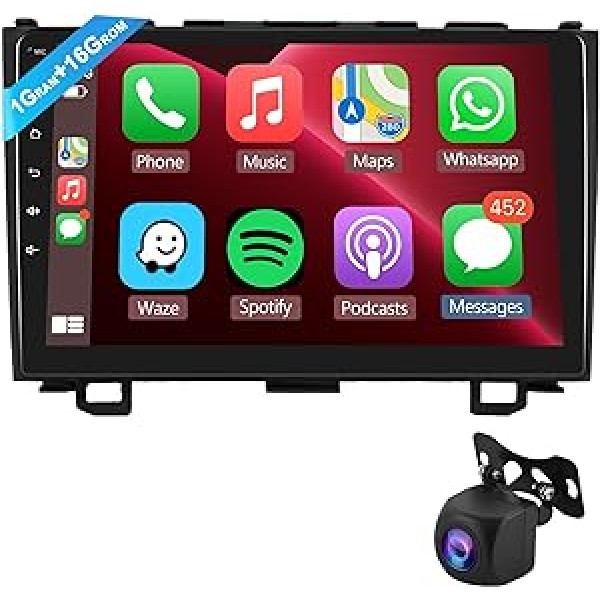 Podofo Wireless Carplay 1+16G 9 collu automašīnas radio Android automašīna Honda CRV 2007-2011 2 DIN Bluetooth ar ekrānu ar AHD atpakaļgaitas kameru + navigācijas HiFi/RDS/FM radio DAB+