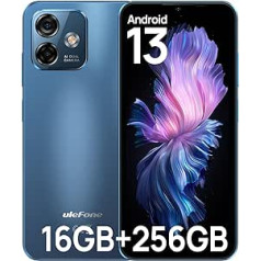 Ulefone Note 16 Pro viedtālrunis bez līguma, 16 GB + 256 GB Android 13 50 MP + 8 MP kamera Octa Core 6,52 collu HD+ 4400 mAh, 4G divu SIM karti bez Simlock mobilā tālruņa pirkstu nospiedumu sejas ID GPS OTG — zils