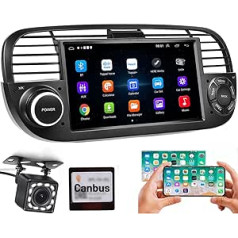 Hikity Android automašīnas radio, kas paredzēts Fiat 500 (2007-2015) ar navigāciju 7 collu automašīnas radio Bluetooth ar ekrānu WiFi SWC USB FM RDS radio spoguļa saites automašīnas radio skārienjutīgs displejs 2 DIN ar aizmugurējo kameru +