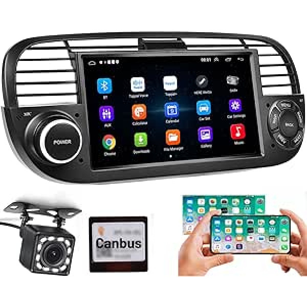 Hikity Android automašīnas radio, kas paredzēts Fiat 500 (2007-2015) ar navigāciju 7 collu automašīnas radio Bluetooth ar ekrānu WiFi SWC USB FM RDS radio spoguļa saites automašīnas radio skārienjutīgs displejs 2 DIN ar aizmugurējo kameru +