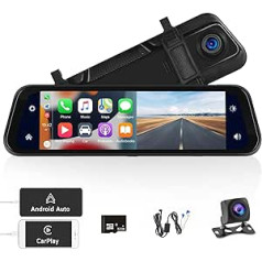 9,66 collu spoguļa paneļa kameras automašīnas aizmugurējā daļa ar bezvadu Carplay Android automašīnu, Bluetooth brīvroku komplektu, paneļa kameras spoguli ar navigāciju/1080P priekšējo kameru un atpakaļgaitas kameru/nakts redzamības kamer