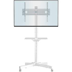 BONTEC mobilās TV statīvs uz riteņiem 23-60 collu plazmas/LCD/LED televizoriem, pārnēsājams TV statīvs ar paliktni, regulējama augstuma sarullējams TV ratiņš līdz 25 kg, maks. VESA 400 x 400 mm (balts)