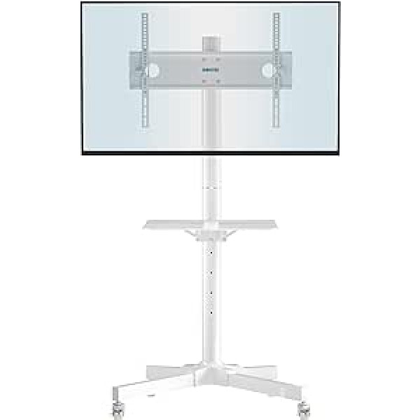 BONTEC mobiliojo televizoriaus stovas ant ratų, skirtas 23–60 colių plazminiams/LCD/LED televizoriams, nešiojamas TV stovas su dėklu, Reguliuojamo aukščio susukamas televizoriaus krepšelis iki 25 kg, maks. VESA 400 x 400 mm (balta)