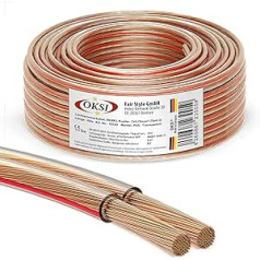 OKSI Speaker Cable 2 x 0.75 mm² 30 m Transparent Real Copper for HiFi, Connection of Audio Stereo to Amplifier, Surround Sound System, TV Home Cinema and Car Radio Made in Germany