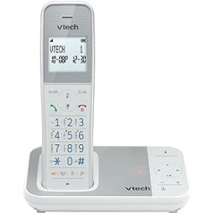 VTech XS1050 DECT bezvadu tālrunis ar automātisko atbildētāju, zvanītāja ID / zvana funkcija skaļuma pastiprinātājs brīvroku funkcija zvanu aizsardzība zvanītāja slēdzene, balta