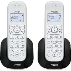 VTech CS1501 Casa Duo bezvadu tālrunis, DECT tālrunis ar brīvroku un zvanu bloku, dubultā uzlāde, zvanītāja ID, aizmugurgaismojuma LCD displejs un tastatūra, ECO režīms, balts